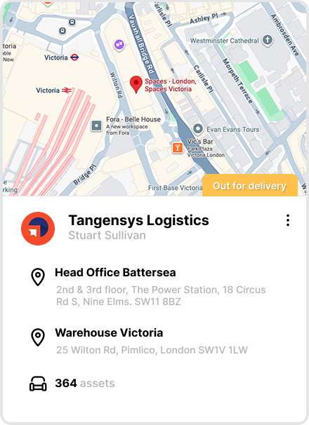 Camio moves and changes — logistics tracking showing delivery status, locations, and asset counts